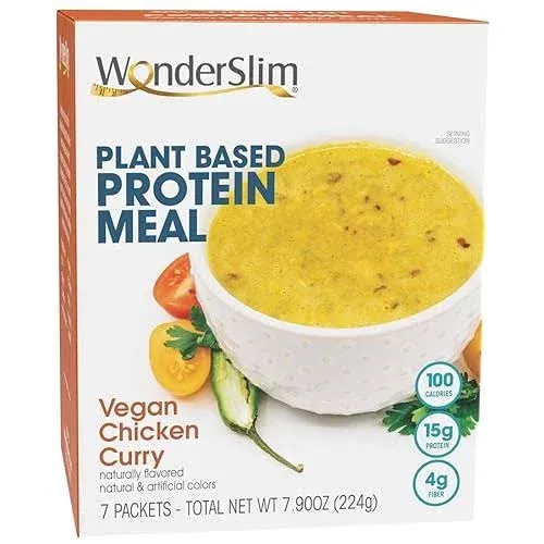 WonderSlim Plant Based Protein Meal, Vegan Chik'n Curry, 100 Calories, 15g Protein, 4g Fiber (7ct)WonderSlim Plant Based Protein Meal, Vegan Chik'n Curry, 100 Calories, 15g Protein, 4g Fiber (7ct)