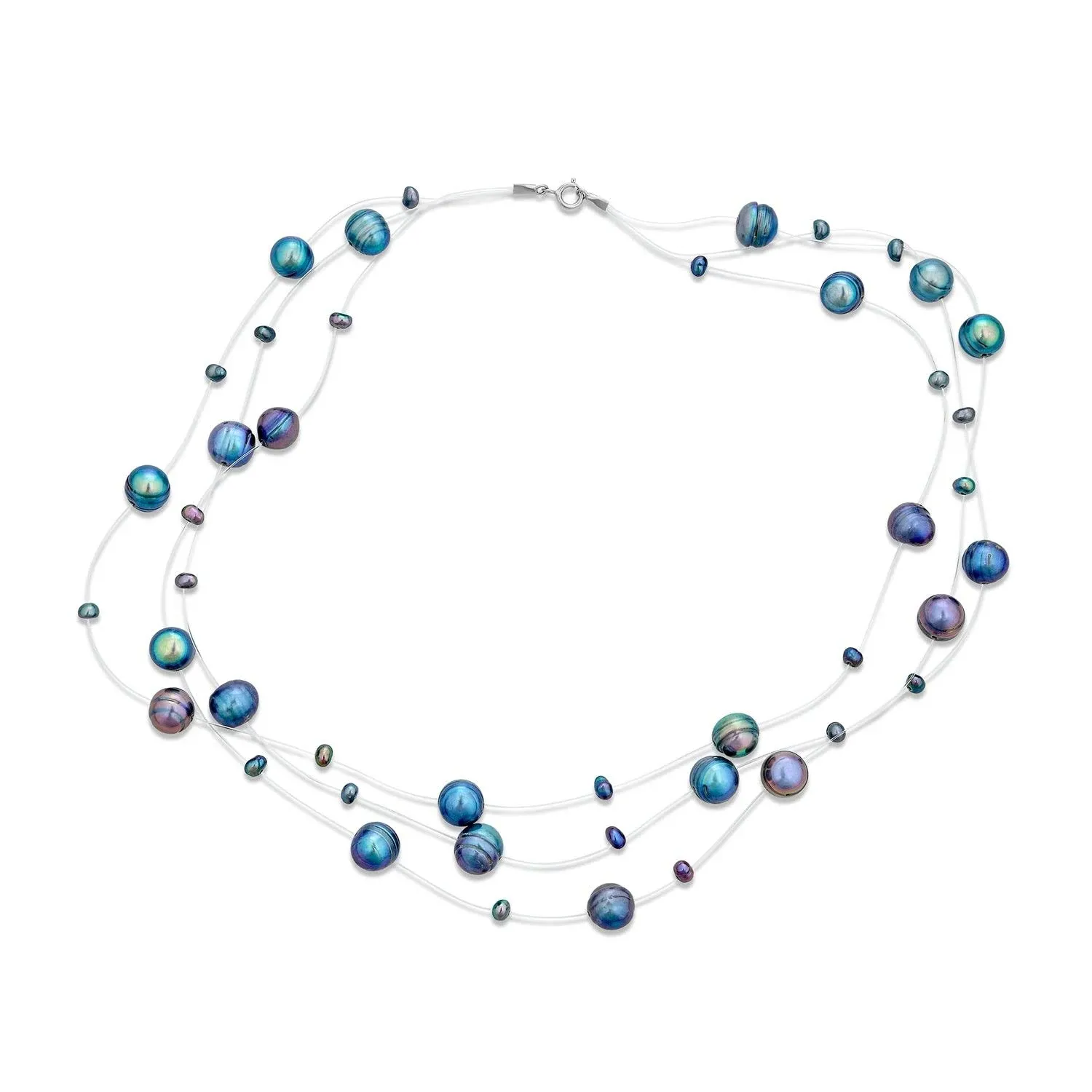 Shades of Freshwater Cultured Pearl Illusion Multi Strand Necklace Black