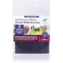 Dried Elderberries - 1lb Bulk - Hand-Sorted, Wildcrafted, Natural, Non-GMO, Whole European Immune System Support For Black Elderberry Syrup, Gummies, Jelly, Tea, Wine, Raw Sambucus, One Pound