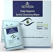 NOVEHA Daily Hygienic Eyelid & Lash Wipes | for Blepharitis & Itchy Eyes, Demodex | Box of 60 Individually Wrapped Eyelash Wipes, Natural Makeup