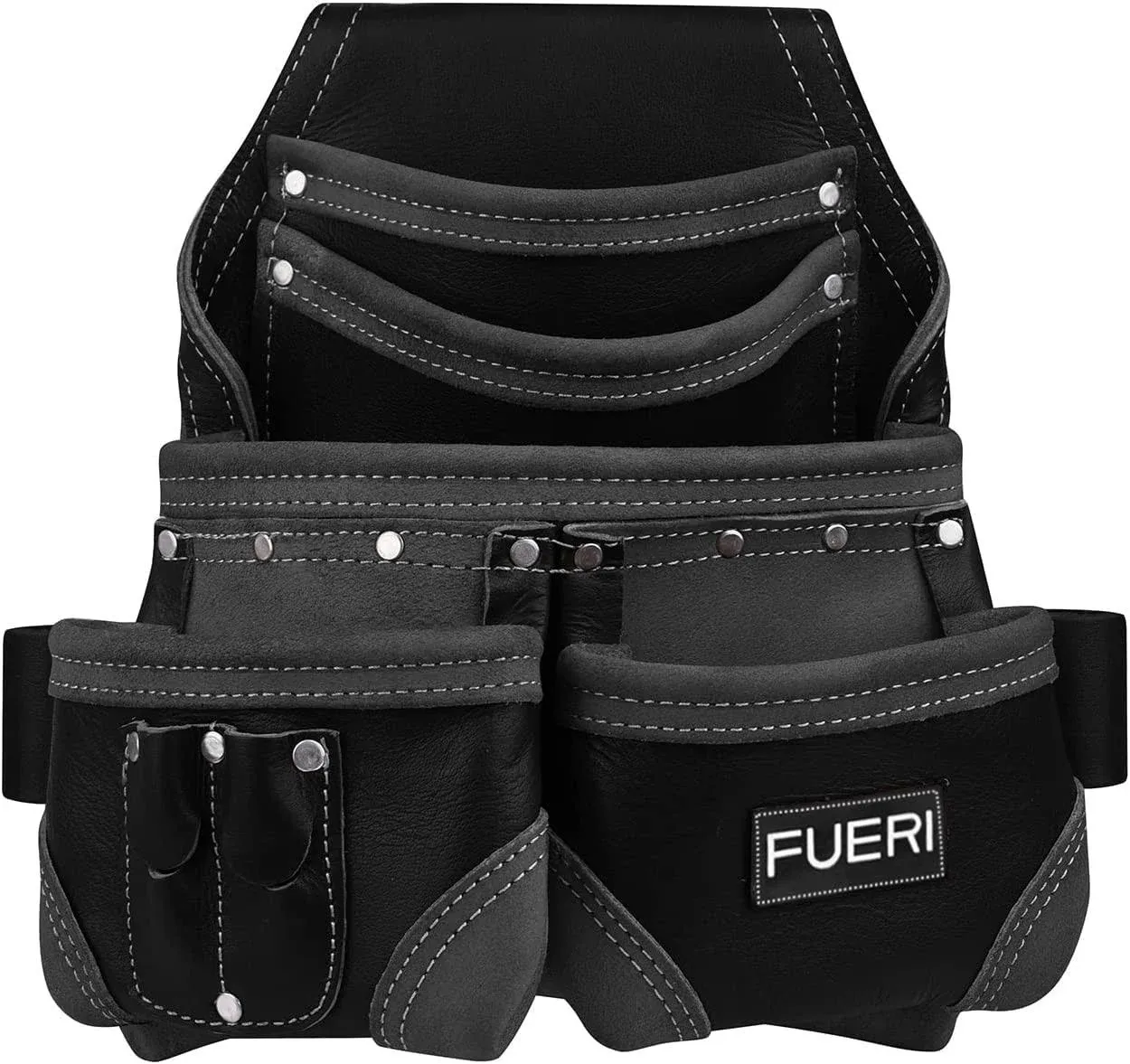 FUERI Leather Tool Pouch for Carpenters 5 Pocket Framers Belt Bag BLACK 