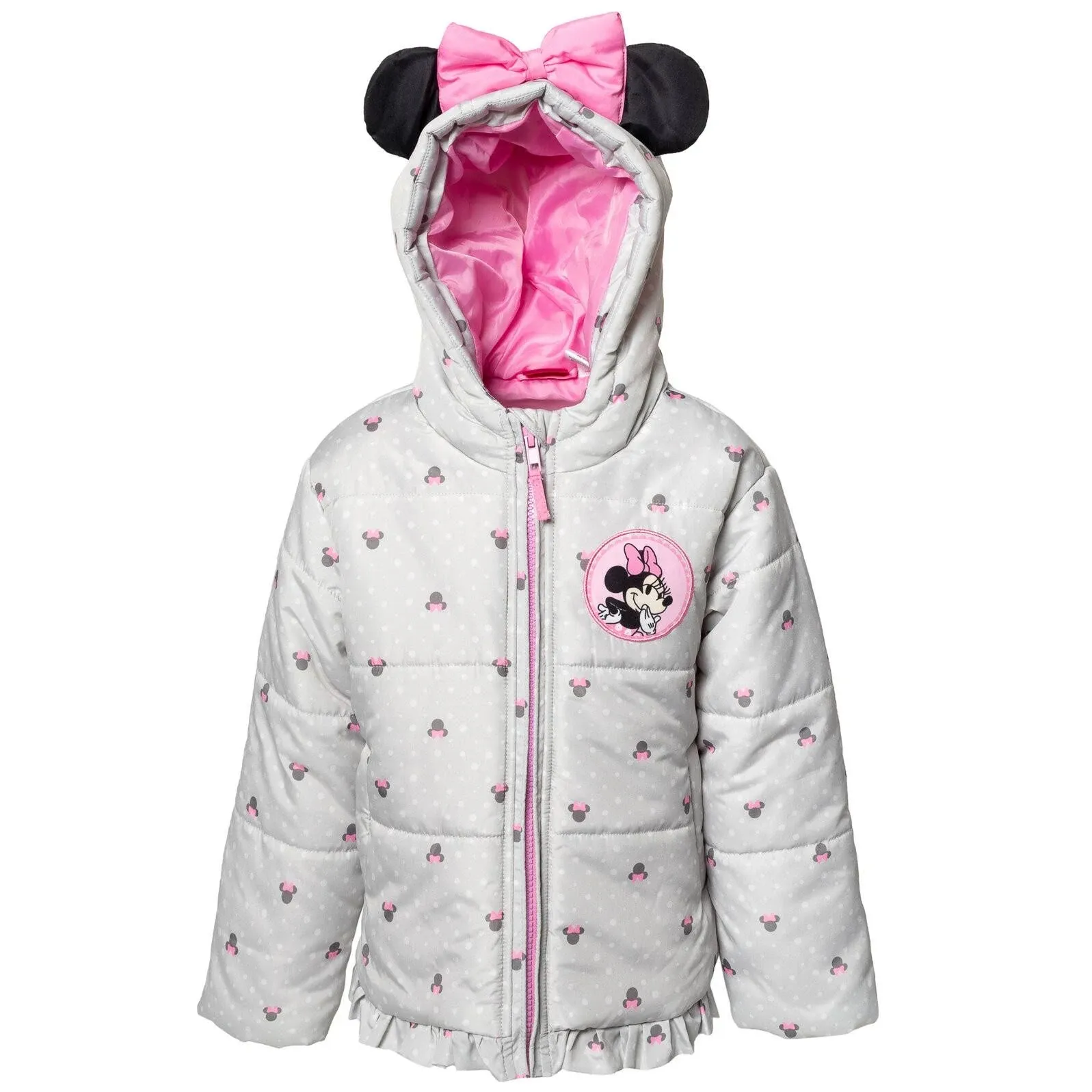 Disney Minnie Mouse Toddler Girls Zip Up Puffer Jacket Toddler to Little Kid