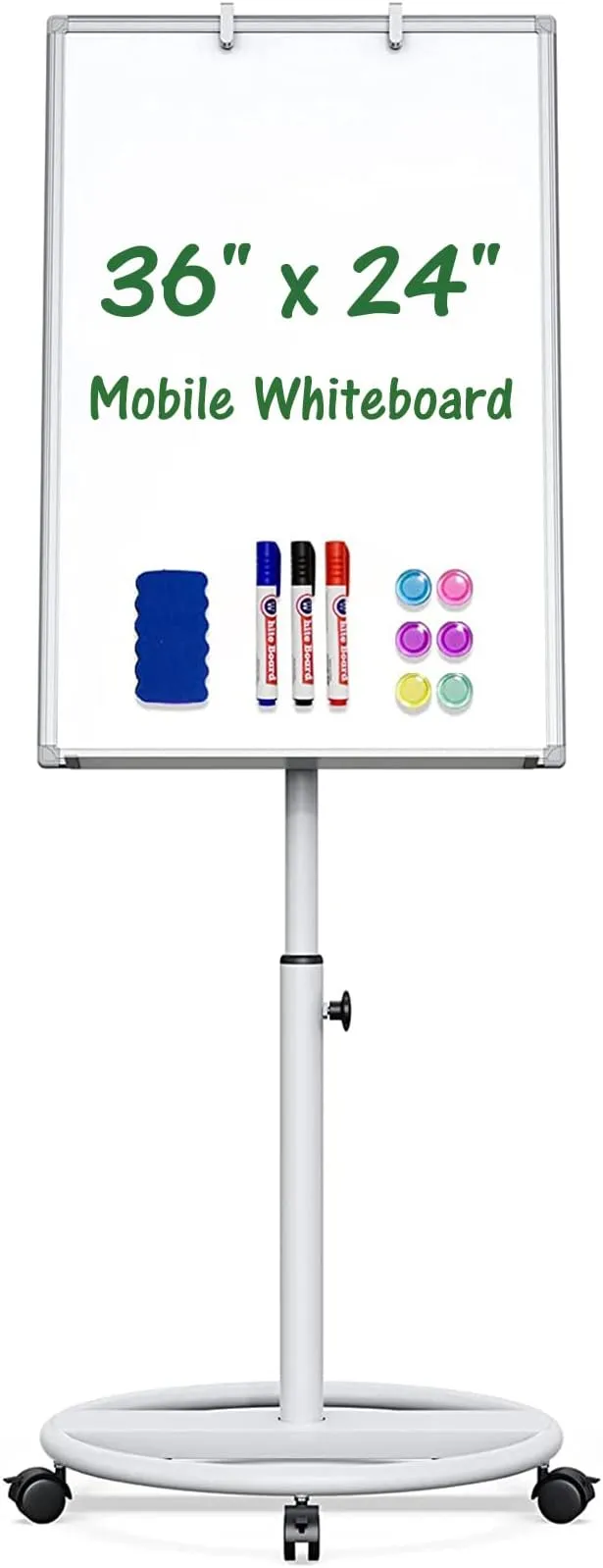 White Board Magnetic Mobile Dry Erase Board Easel 36 x 24 inch Wheels White1