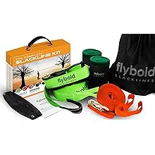 Flybold Slackline Kit for Kids and Adults - 57 ft Balance Rope with Training Line, Tree Protectors, Arm Trainer, Ratchet Cover, and Carry Bag - Ideal for Tightrope Walking and Slackline Zipline