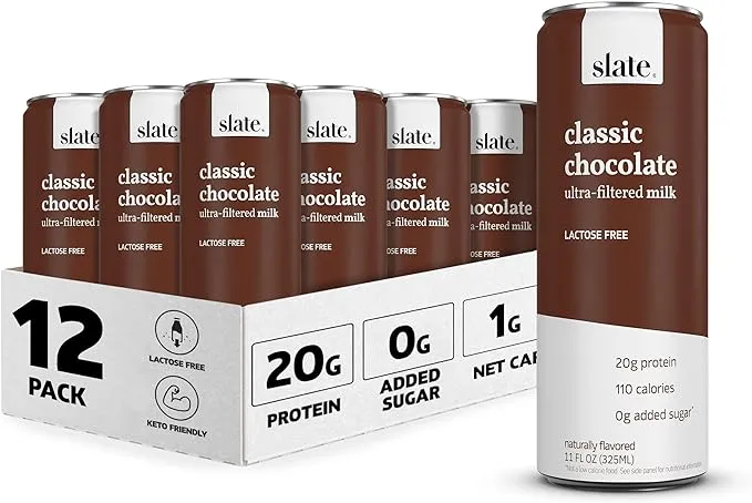 Slate Milk - High Protein Milk Shake - Chocolate Variety Pack - Chocolate, Dark Chocolate, Mocha Latte - Lactose Free, 20g Protein, 1G Sugar, 100-110