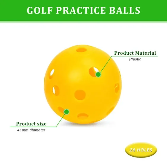 50 Pack Plastic Golf Balls Practice Limited Flight Golf Training Ball Hollow Swing Practice Indoor Golf Balls with Mesh Drawstring Bag for Backyard Driving Range or Outdoor