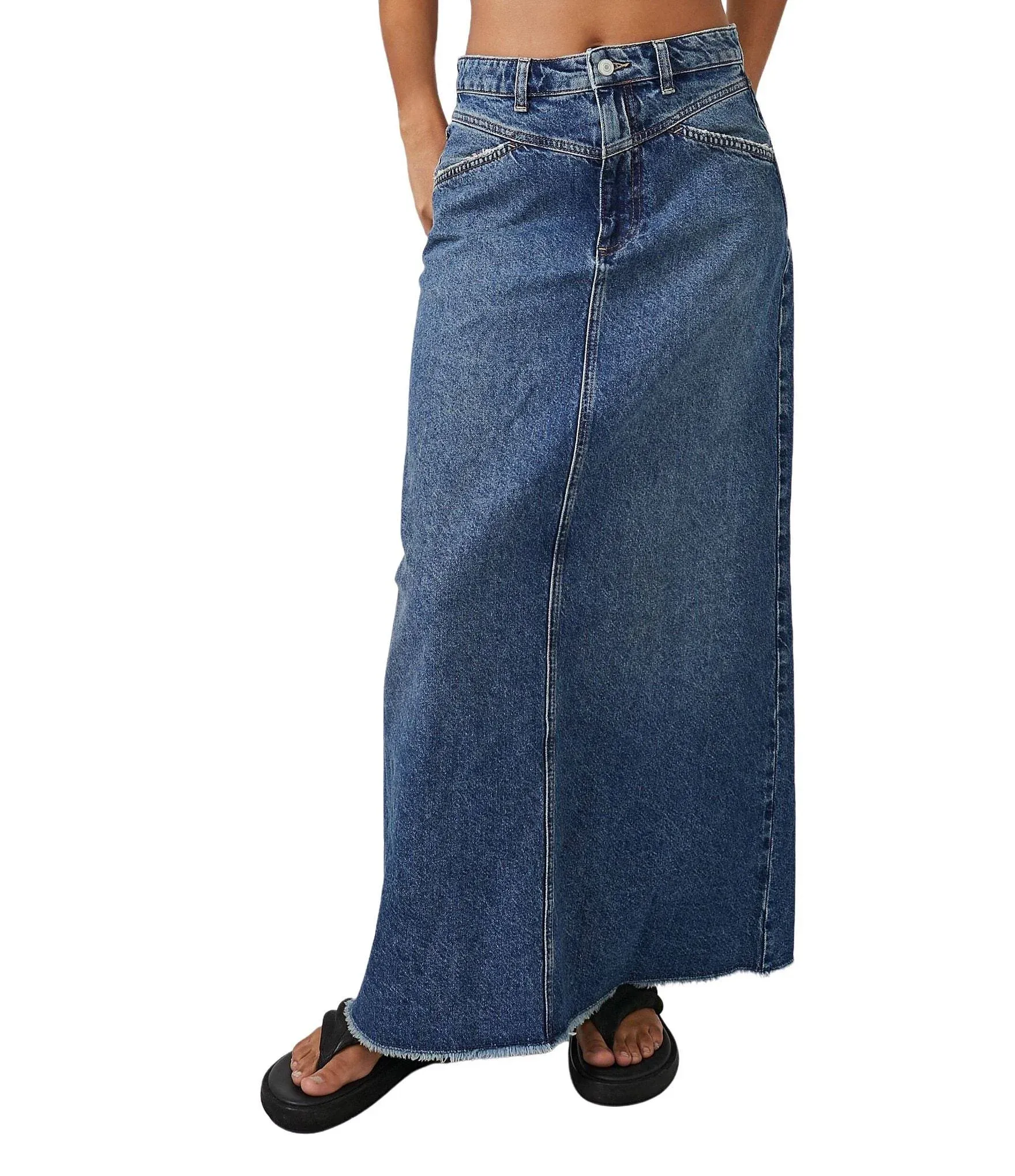 Free People Women's Come As You are Denim Maxi Skirt