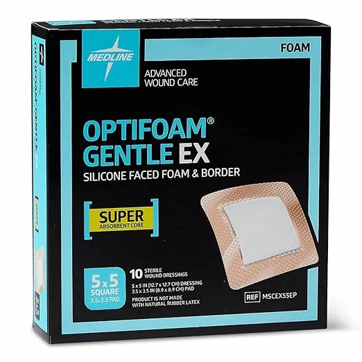 Optifoam Gentle EX Bordered Foam Dressing, 5" x 5" 10/Box