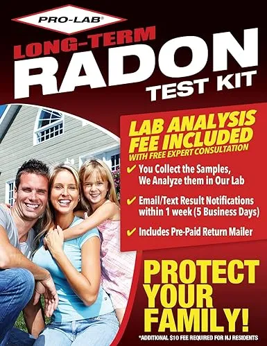 PRO-LAB Long Term Radon Test Kit -LAB FEE Included. EPA Approved - Easy to Use Long Term Radon Test - Uses Alpha Track Long Term Radon Test Technology