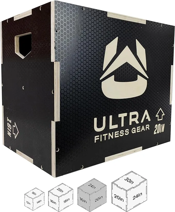 Ultra Fitness Gear 3 in 1 Anti-Slip Wood Plyo Box for Jump, Crossfit, MMA Training. Plyometrics. 24/20/16