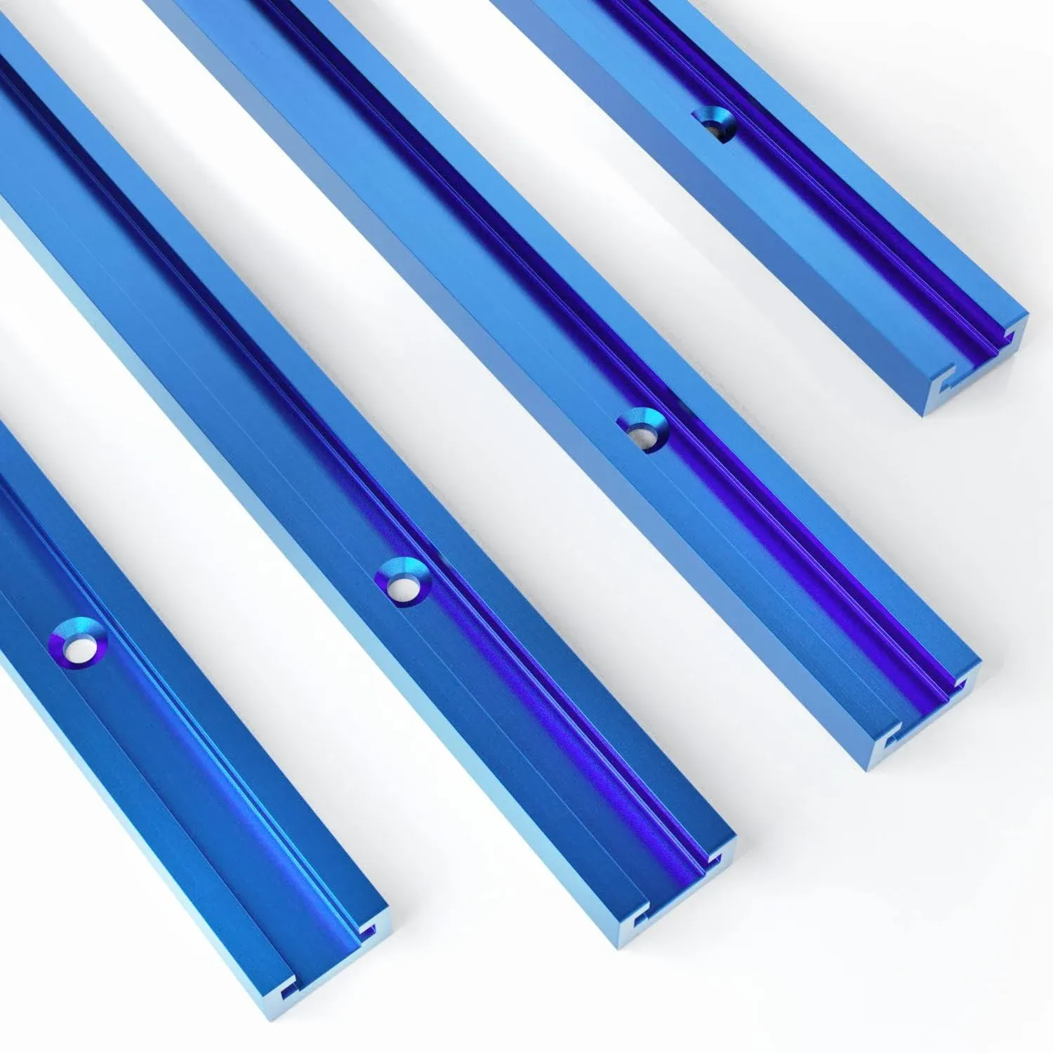 UTOOL 48 Inch Double Cut Profile Universal T Track with Predrilled Mounting Holes and Screws for wood, Sandblast Anodized Aluminum Extrusion T Rail Track for Woodworking, 4Pack (Sapphire Blue)