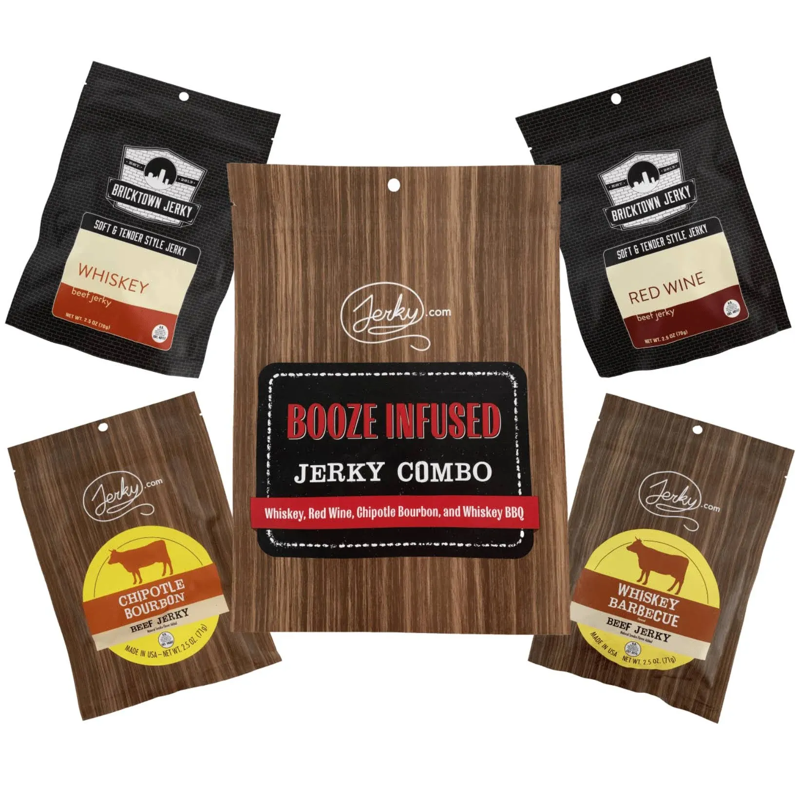 Jerky.com Booze-Infused Jerky Combo - 4 Flavor Jerky Variety Pack: Whiskey ...