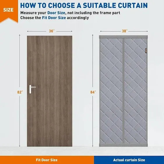 Magnetic Thermal Insulated Door Curtain, Fits Door Size 36" X 82",