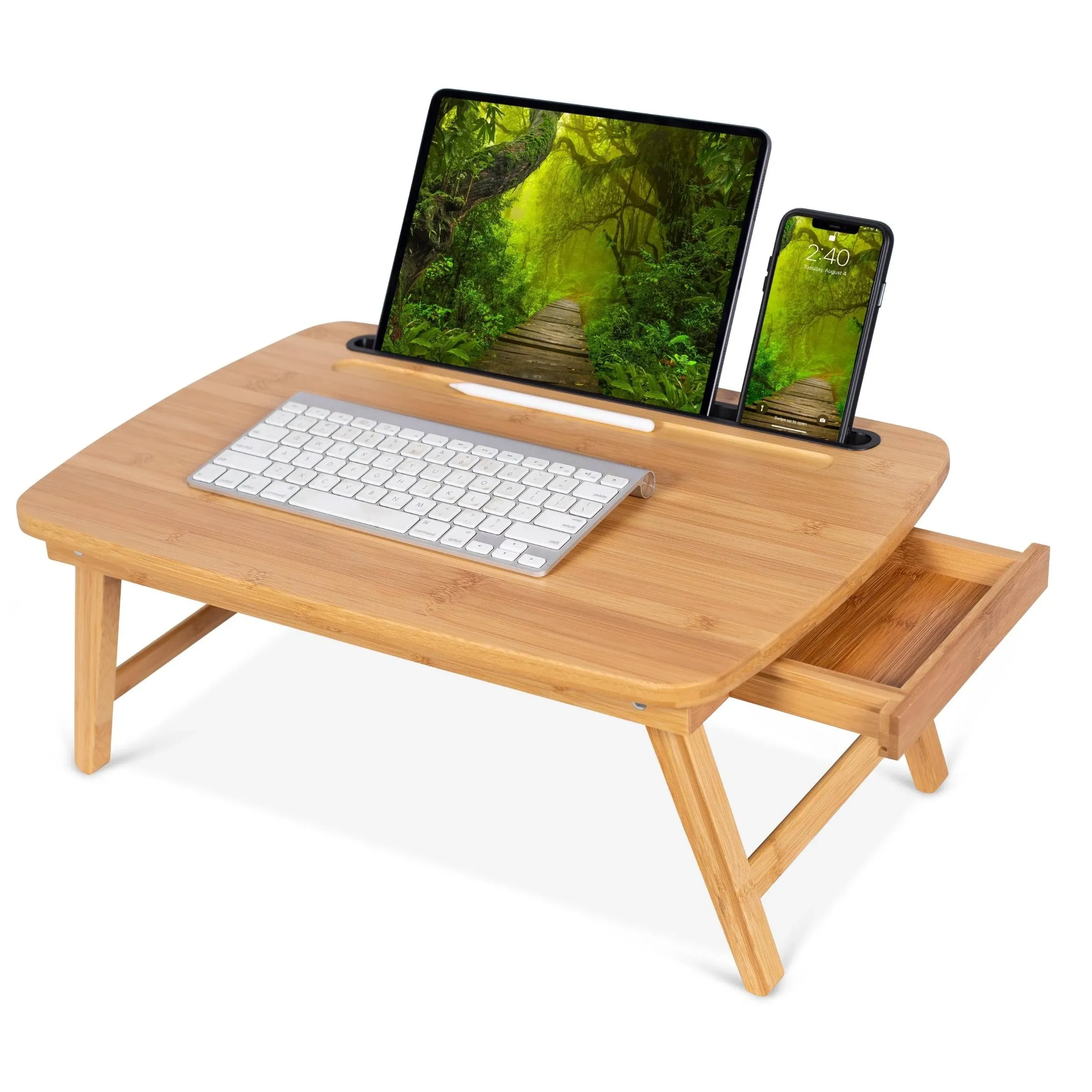 BirdRock Home Portable Sit or Stand Desk with Storage Drawer and Media Slot - Natural