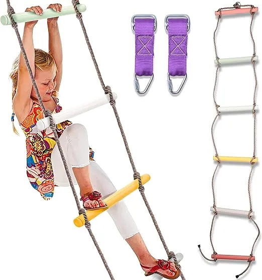 Trailblaze Colorful Climbing Rope Ladder with Plastic Rungs, Outdoor/Indoor Swingset, Ninja Warrior Obstacle Course Accessories