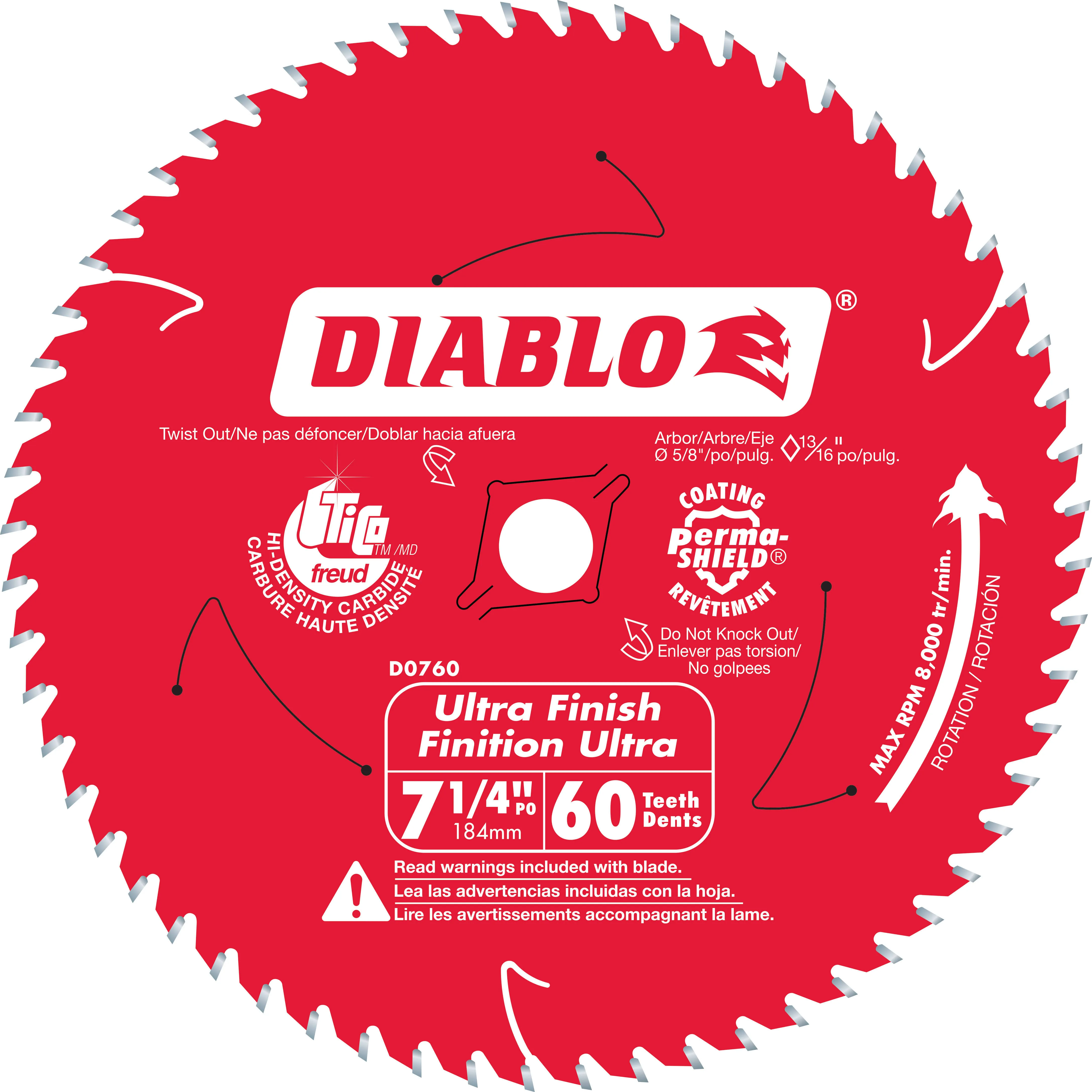 Diablo D0760A 7-1/4 in. x 60 Tooth Ultra Finish Saw Blade, New