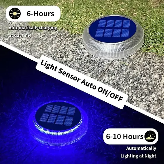 Solar Deck Lights Outdoor IP68 Waterproof, Blue Driveway Lights Dock Lights Sola