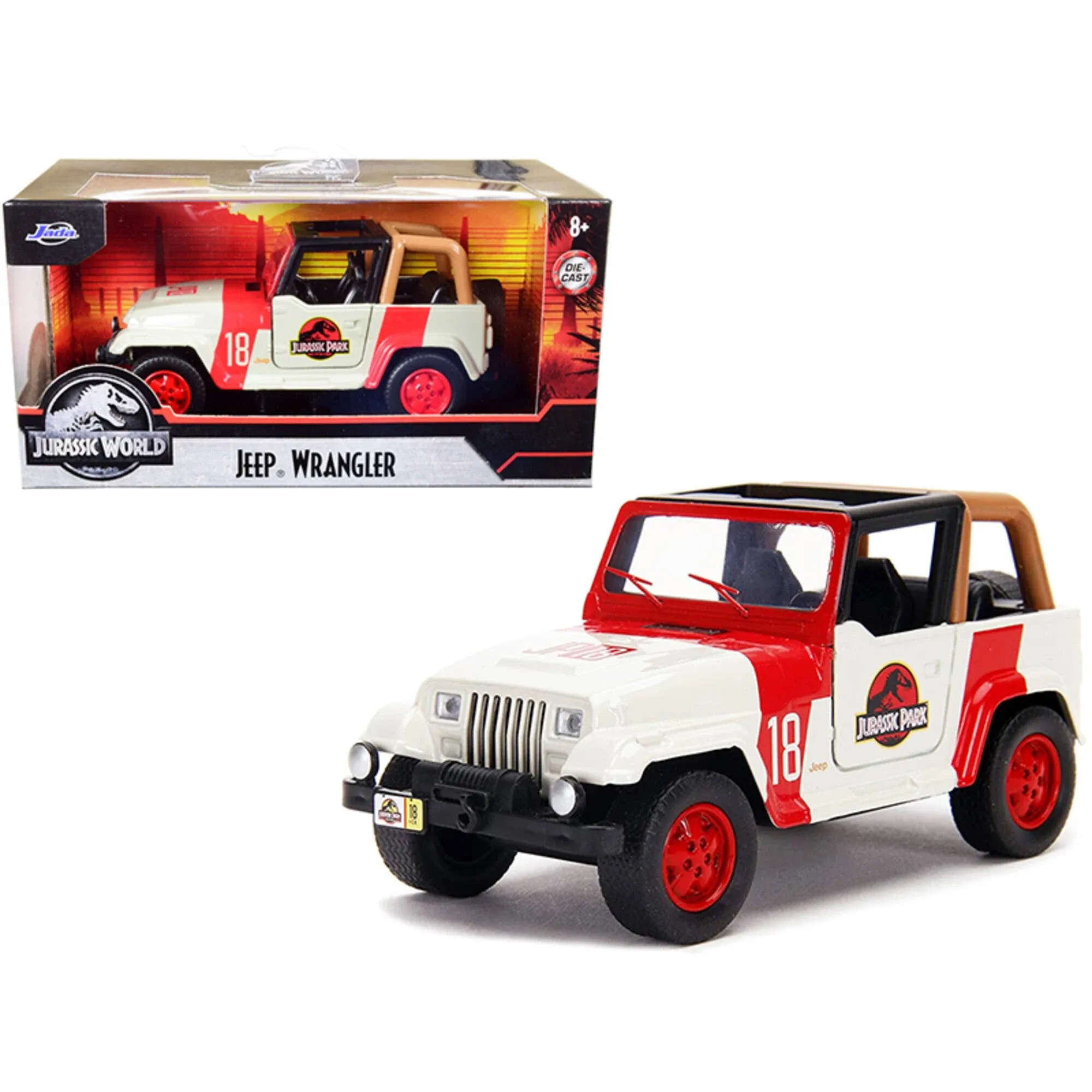 Jeep Wrangler #18 Jurassic Park Red and Beige Jurassic World 1/32 Diecast Model Car by Jada