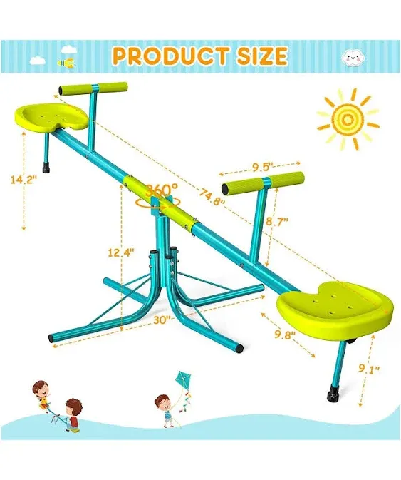 Seesaw, Sit and Spin Teeter Totter, 360 Lbs Heavy Duty 2024 Upgraded Model, Kids Outdoor Playground Equipment, Outside Toys Set, Swiveling 360 Degrees Rotating for Kids 4-8 Safety Certified