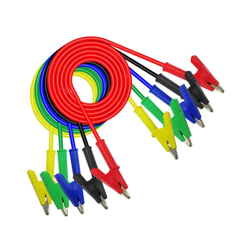 SNOMEL 5 Pcs Alligator Clips to Alligator Clip Heavy Duty Silicone Jumper Wires Test Leads Set, Double-Ended Clips Alligator Clips Insulated Test for