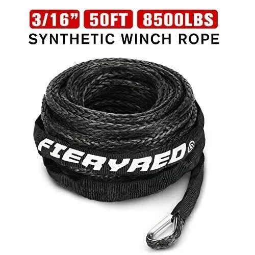 3/16” Winch Rope Cable,50 FT 8500 LBS ATV/UTV Synthetic Winch Rope