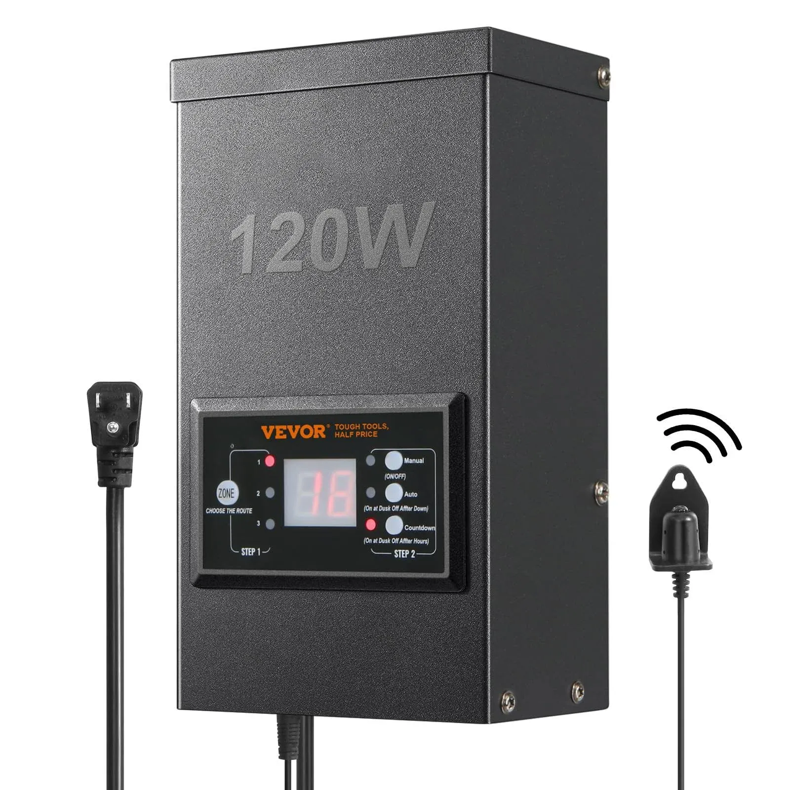 VEVOR 120W Low Voltage Landscape Transformer with Timer and Photocell Sensor, Waterproof Landscape Lighting Transformer, 120V AC to 12V AC for Outdoor, Spotlight, Pathway Light, Pool light, ETL