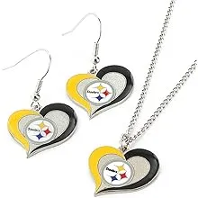 NFL Swirl Heart Earrings and Pendant Set - Jewelry Gift for Mom, Wife, Sister, Daughter, Best Friend - Ideal Gift for Birthdays, Anniversaries and Special Occasions