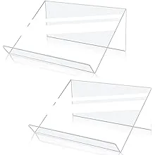 Kamehame Book Stands for Display, 2 Pack Slightly Elevated Clear Acrylic Book Display Stand with 1.5" Ledge, Book Easel Anti-Slip Border for Handwriting Reading Art and Laptop, 12"x8.5"x5.1"