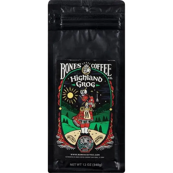 Bones Coffee Co. Coffee, Ground, Medium Roast, Highland Grog - 12 oz