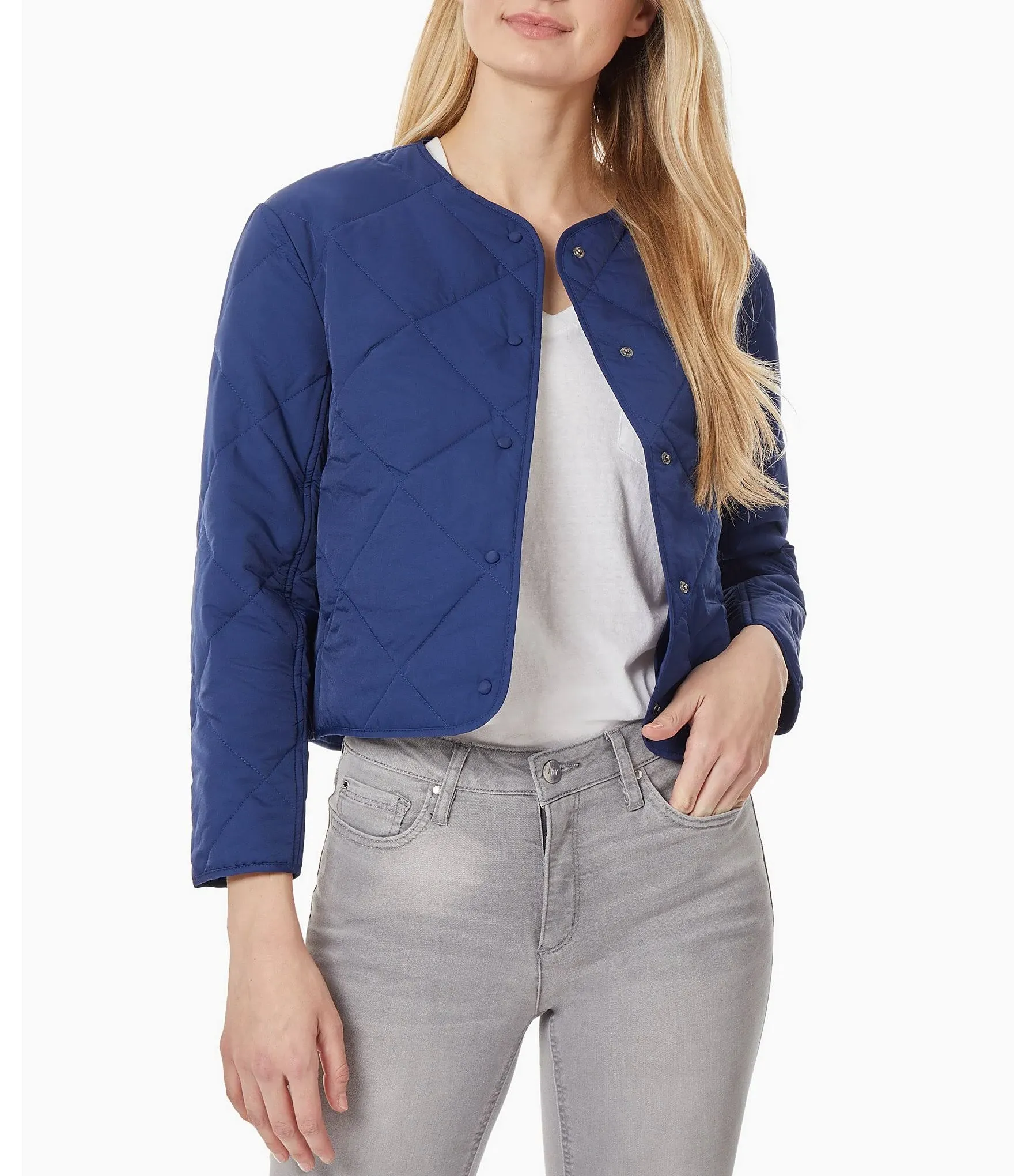 Shop Jones New York Collarless Quilted Jacket In Collection Navy