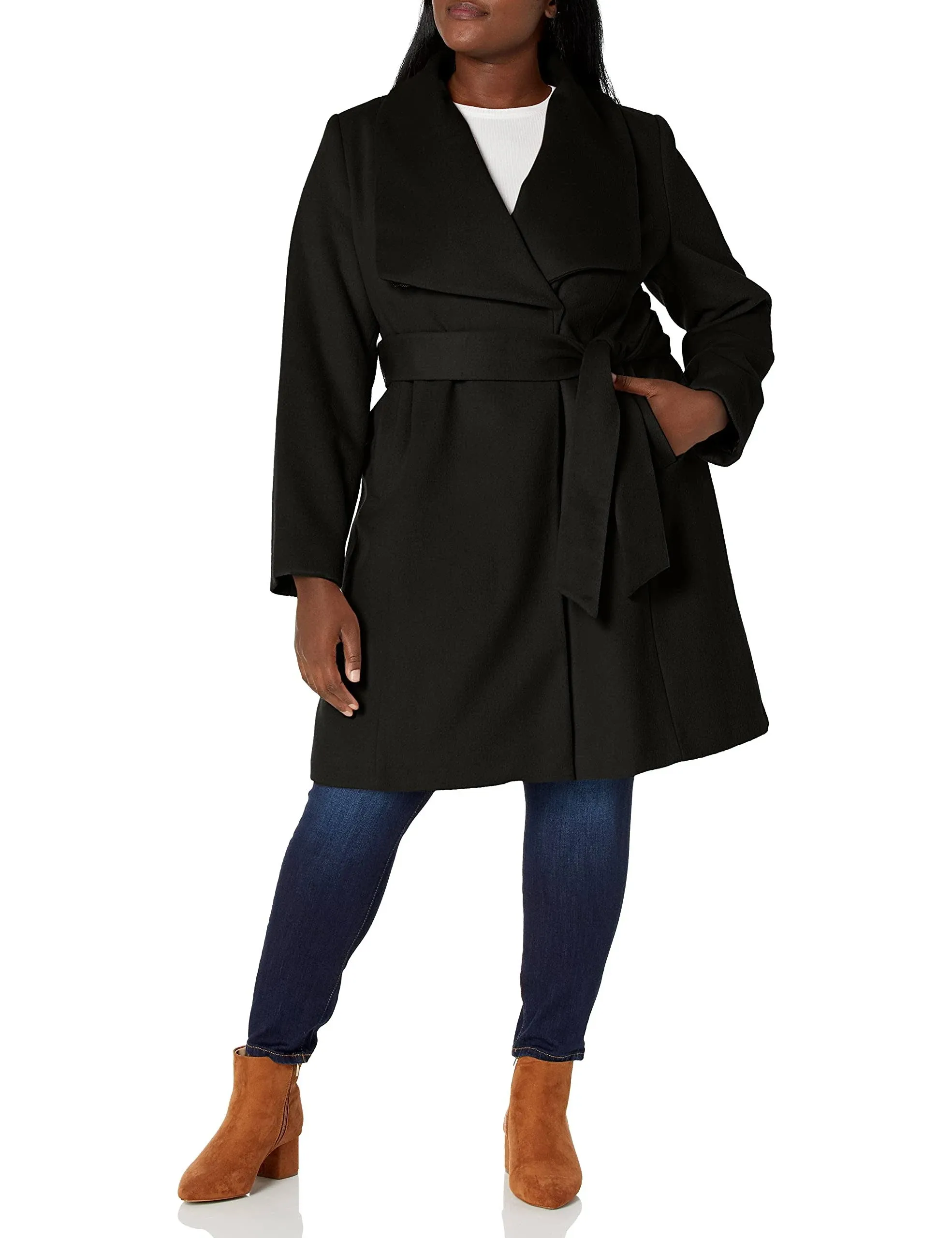 NWD Cole Haan Women&#039;s Wool Slick Belted Coat, Black Size 6