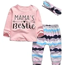 KuKitty 3pcs Baby Girl Outfits Set Long Sleeve T-Shirt Tops Flowers Pants with ...