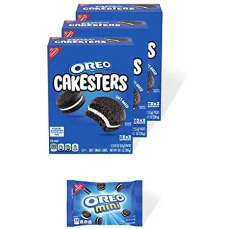 OREO Cakesters Soft Snack Cakes, School Lunch Box Snacks, 3 – 5 Count Packs (15 Total Snack Packs) + Bonus OREO Mini Cookie Snack Pack