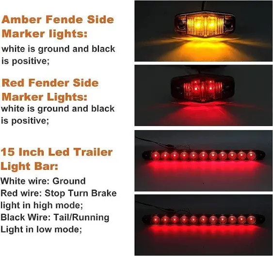 12V Trailer Led Light Kit, 2x Square Led Stop Turn Tail Brake License Plate Running Lights w/ 25ft Wiring Harness/6x Mini Marker Lights/15" 11LED Trailer Tail Brake Light Bar/License Plate Bracket