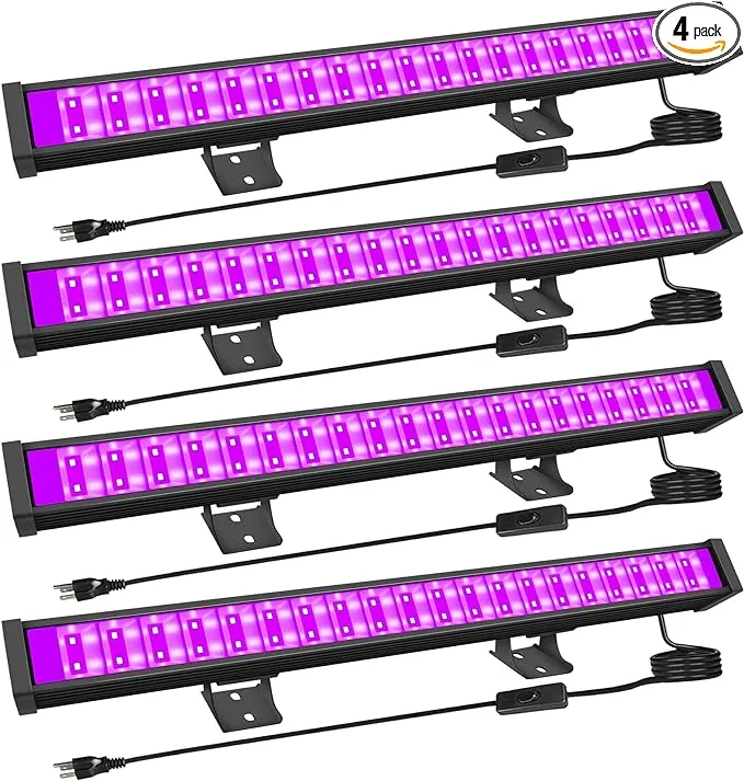 ZSMAIKU 4 Pack 30W LED Black Lights Glow Party 5ft Plug+Switch Black Light Bar