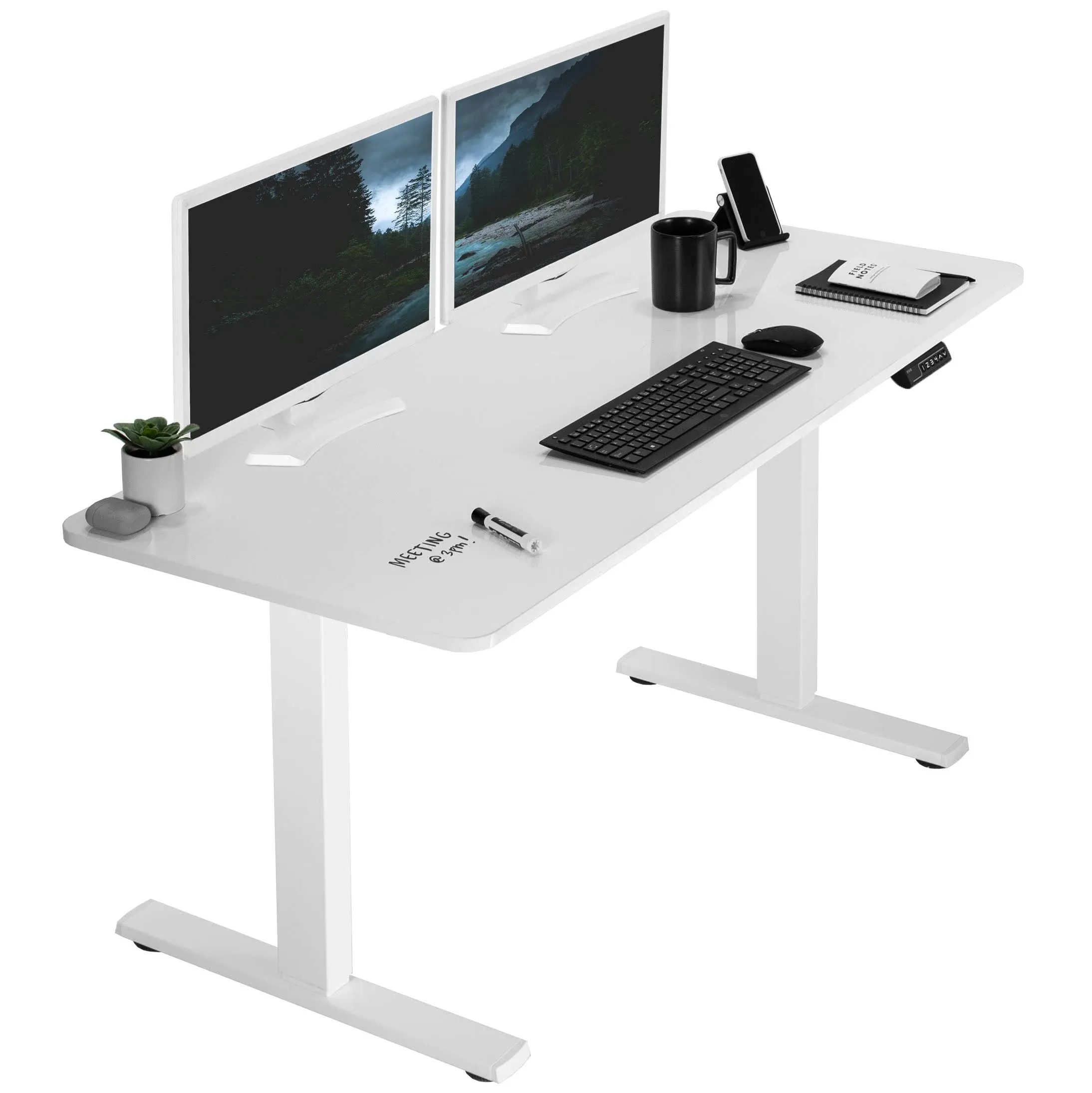 vivo Electric 60 x 24 Stand Up Desk, White Dry Erase Table Top, White Frame