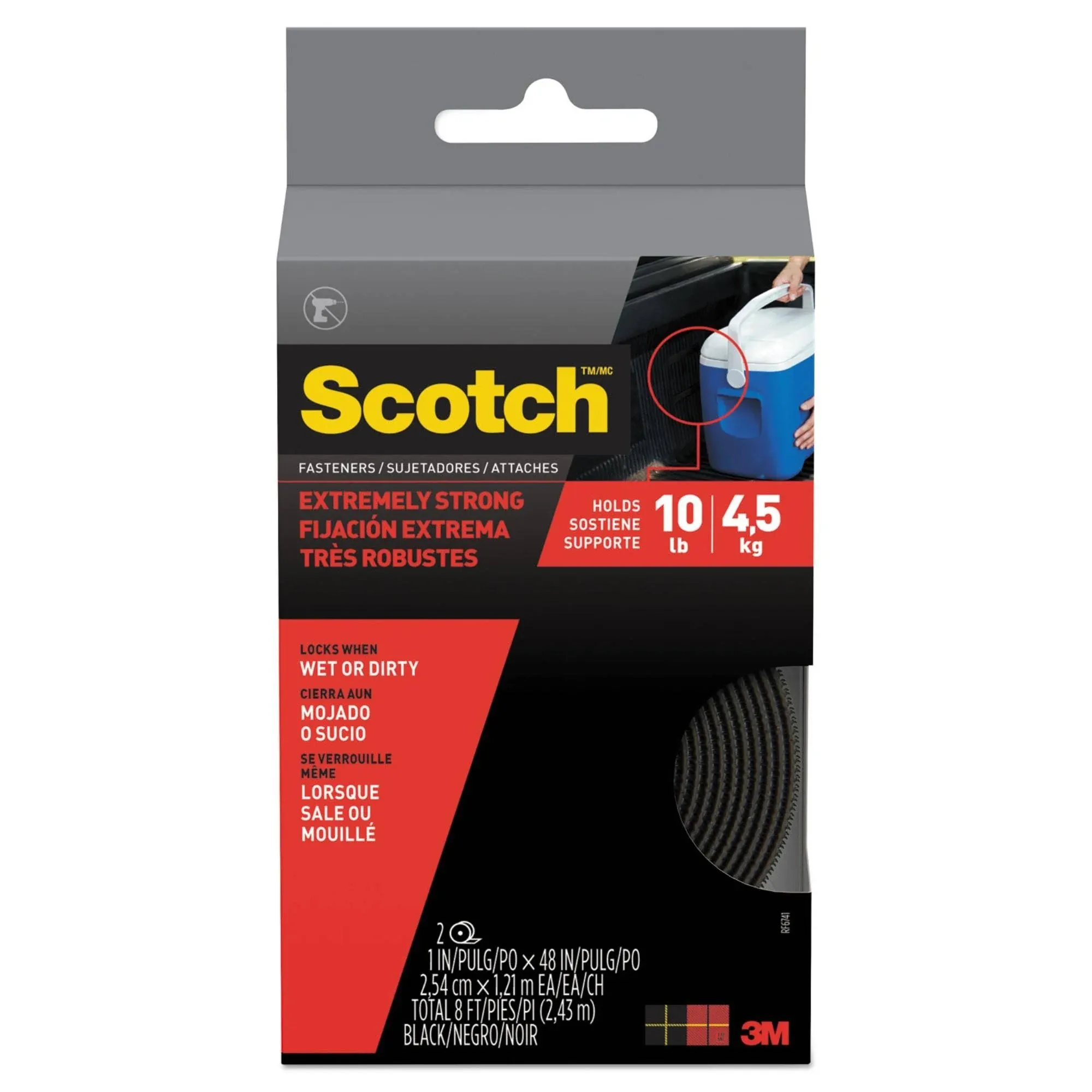 Scotch Extreme Fasteners, 1 x 4 ft., Black