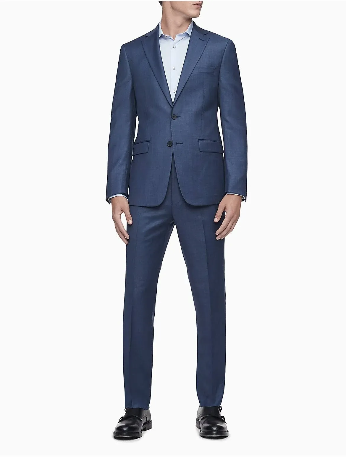 $190 Calvin Klein 38W 32L Men`s Slim X Fit Blue Wool Suit Trousers Dress Pants