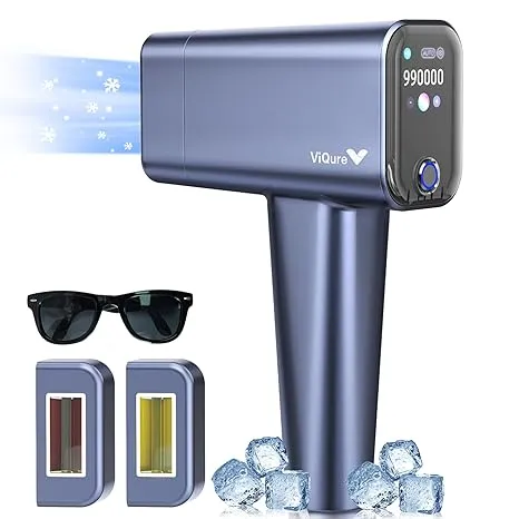 Viqure IPL T8 Laser Hair Removal for Women and Men, Fast and Long-lasting Painless Hair Removal Device with Cooling System, 990000 Flash, LED, Multifunction Double Head, For Body & Face at-Home Use