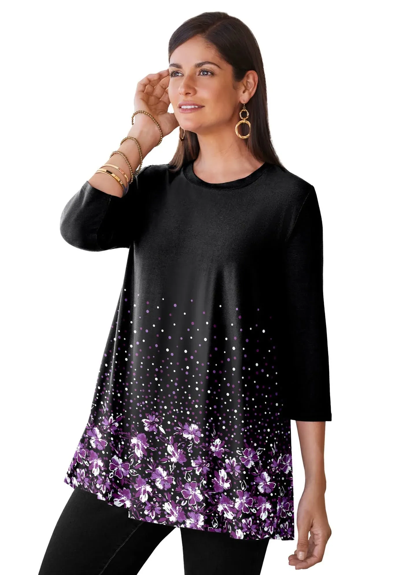 Jessica London Women’s Plus Size Swing Tunic, 34/36 - Purple Falling Bloom