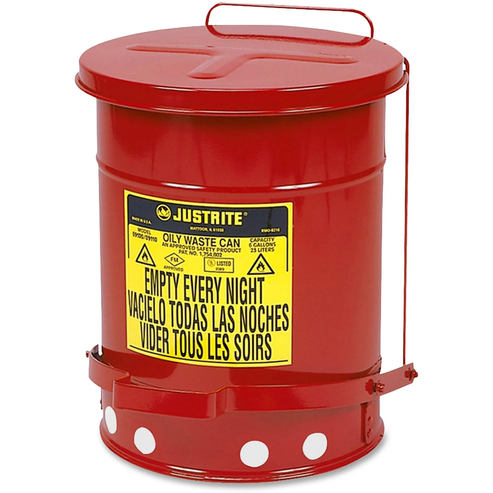 Justrite Oily Waste Can-Red-6 Gallon