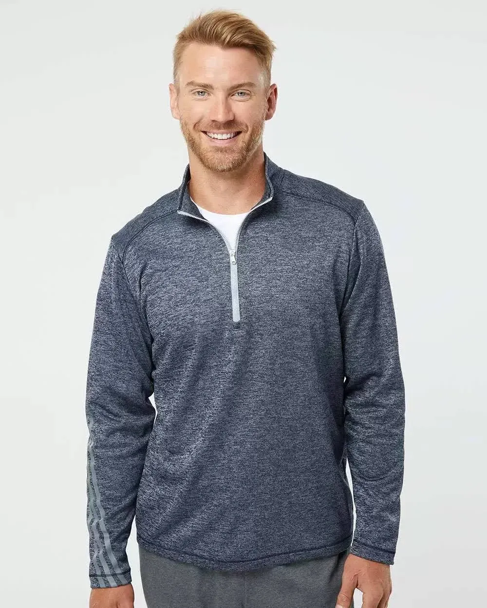 Adidas A284 Brushed Terry Heathered Quarter-Zip Pullover - Mid Grey Heather/ Black, M