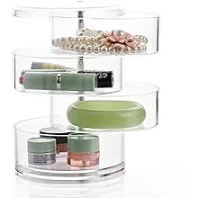 Stratalife Hair Accessories Organizer Acrylic Jewelry Organizer Hair Tie Container Small Jewelry Box 4 Layers Storage Box Hair Accessory Container Rotatable Organizer Drawer for Women Girls