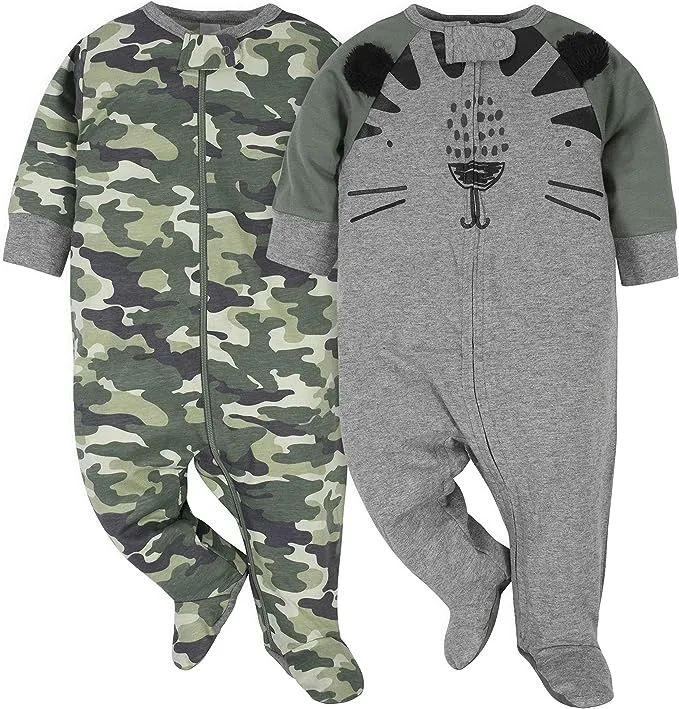 Gerber Baby Boy Sleep 'N Play Footed Pajamas, 2-Pack, Gray, Size: Newborn