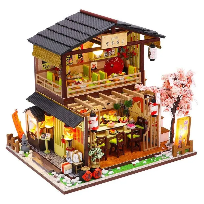 Lannso DIY Dollhouse Miniature Kit, Doll House Kit with Dust Proof Cover and Music Box