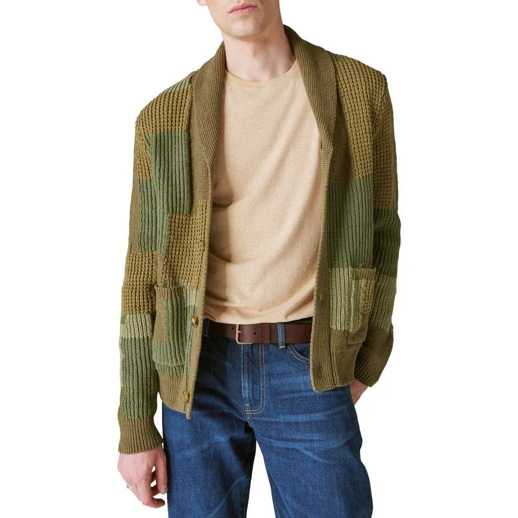 Patchwork Cardigan In Army Combo Acid Wash