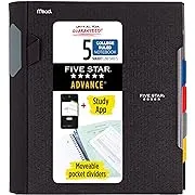 Five Star Spiral Notebook + Study App, 5 Subject, College Ruled Paper, Advance Notebook with Spiral Guard, Movable Tabbed Dividers and Expanding Pockets, 8-1/2" x 11", 200 Sheets, Red (73146)