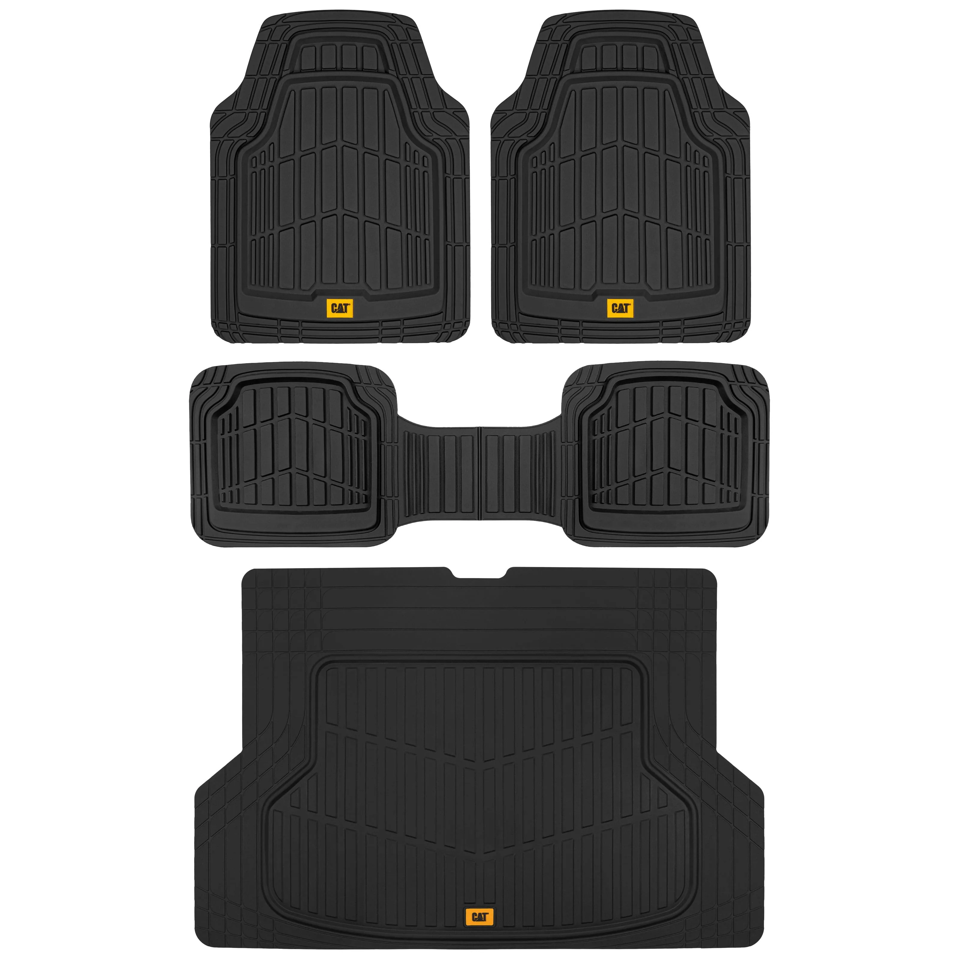 Cat® ToughRide Heavy Duty Rubber Floor Mats & Cargo Trunk Liner for Car SUV Van Sedan, Black - Trim to Fit, All Weather Deep Dish Automotive Floor Mat