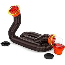 Camco RhinoFLEX 15ft RV Sewer Hose Kit, Includes Swivel Fitting and Translucent Elbow with 4-In-1 Dump Station Fitting, Storage Caps Included - 39761 , Black