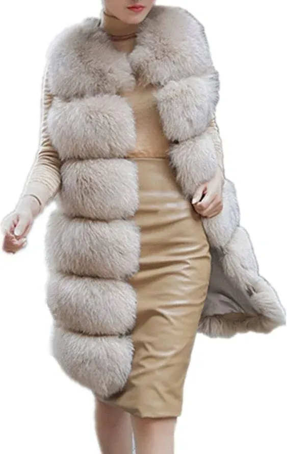 Lisa Colly Women&#039;s Faux Fox Fur Coat Jacket Winter Thick Warm Faux Fur Vest Outw